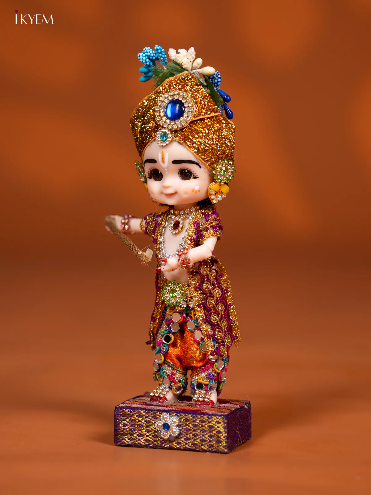 Baby Krishna with Flute - Golu Display Doll - Violet & Orange - KF04147 - Image 2