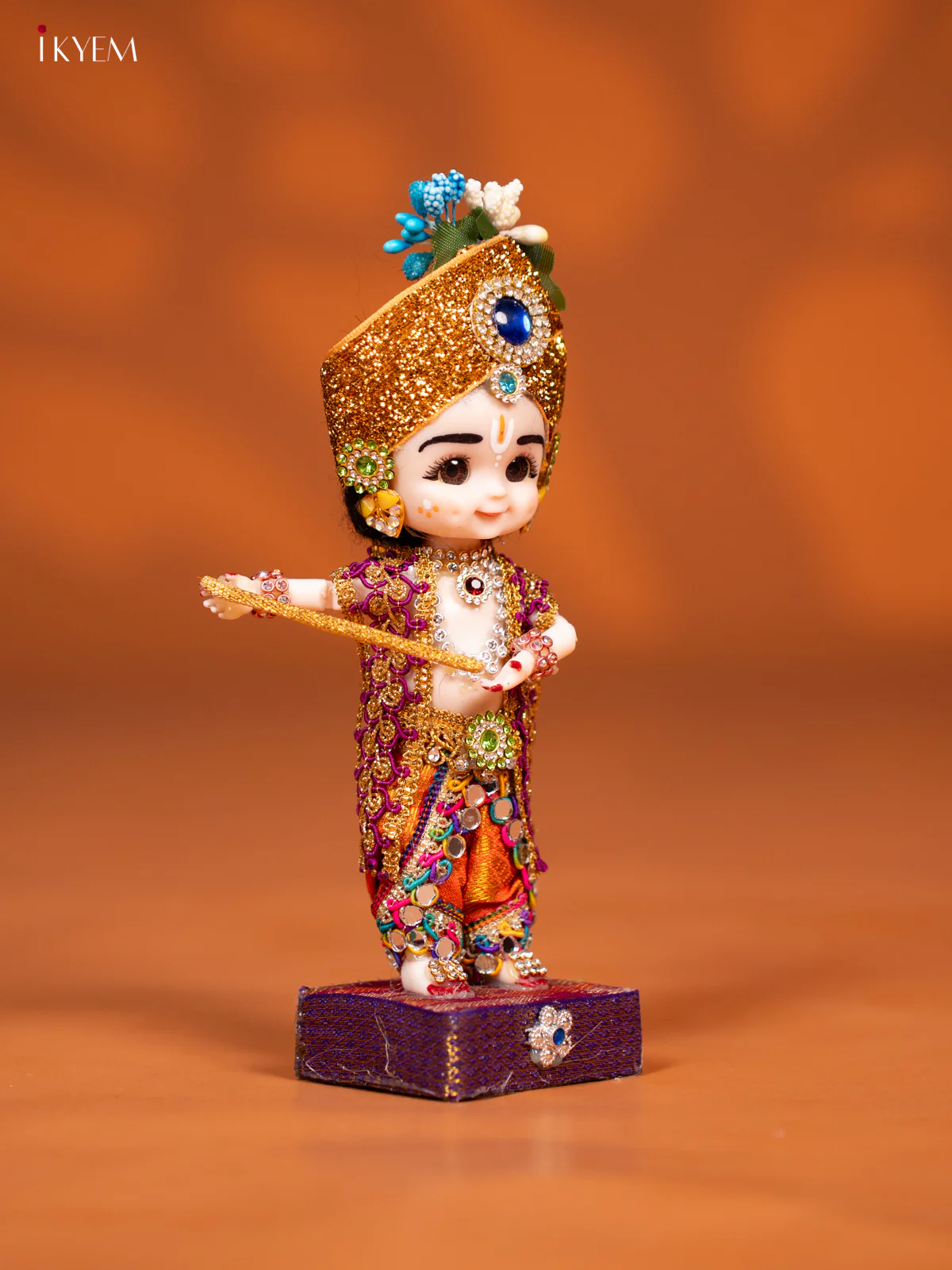 Baby Krishna with Flute - Golu Display Doll - Violet & Orange - KF04147 - Image 3