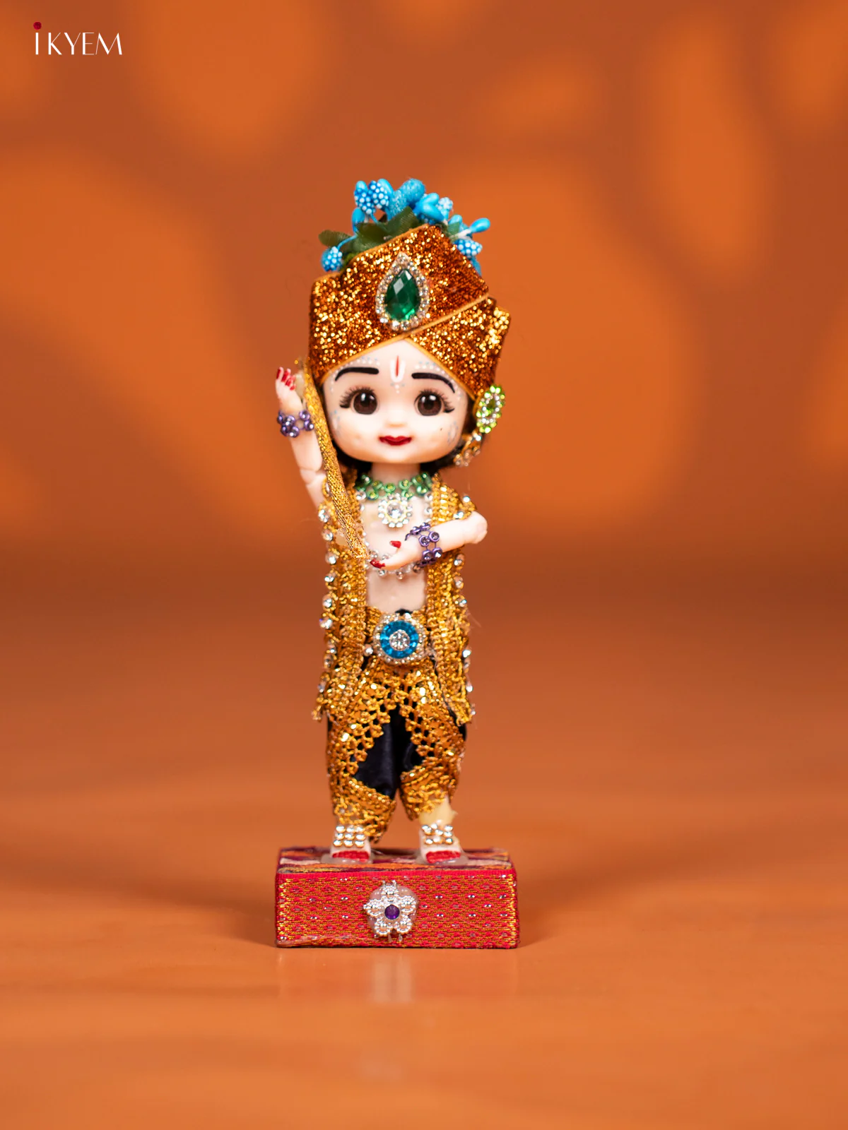 Baby Krishna with Flute - Golu Display Doll - Navy Blue & Gold - KF04150