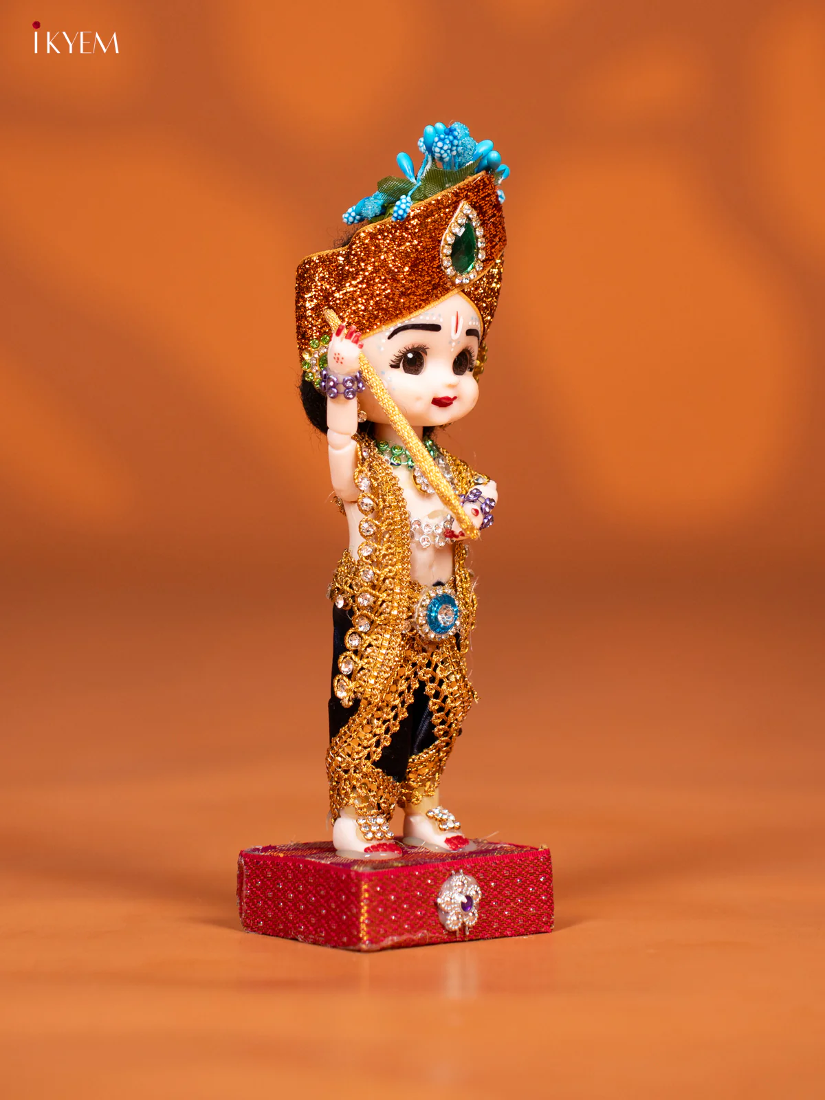 Baby Krishna with Flute - Golu Display Doll - Navy Blue & Gold - KF04150 - Image 3