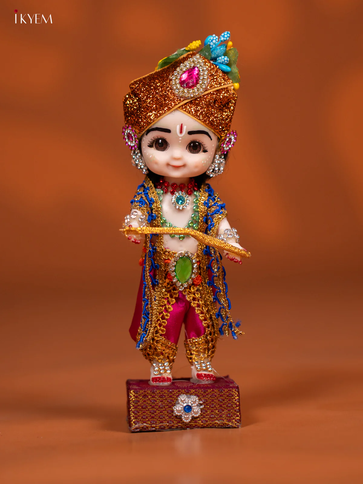 Baby Krishna with Flute - Golu Display Doll - Pink & Blue - KF04154