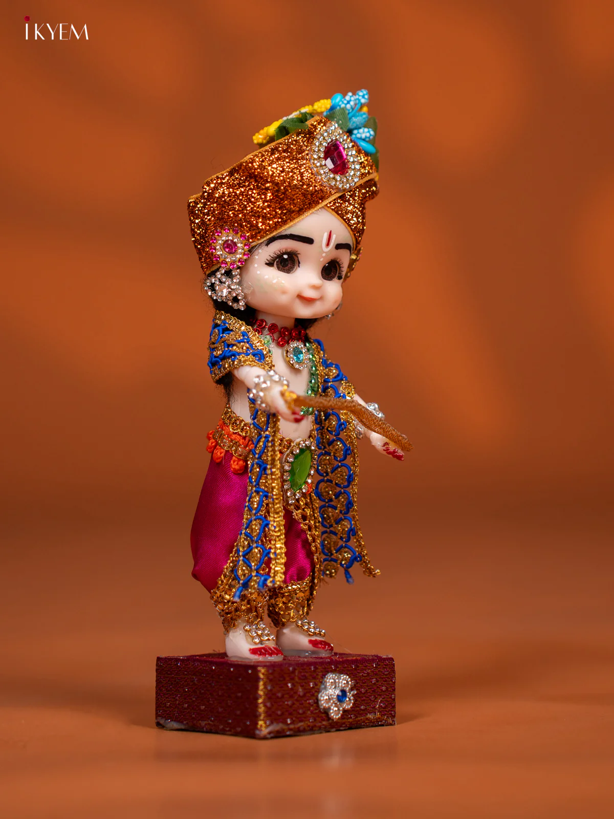 Baby Krishna with Flute - Golu Display Doll - Pink & Blue - KF04154 - Image 3