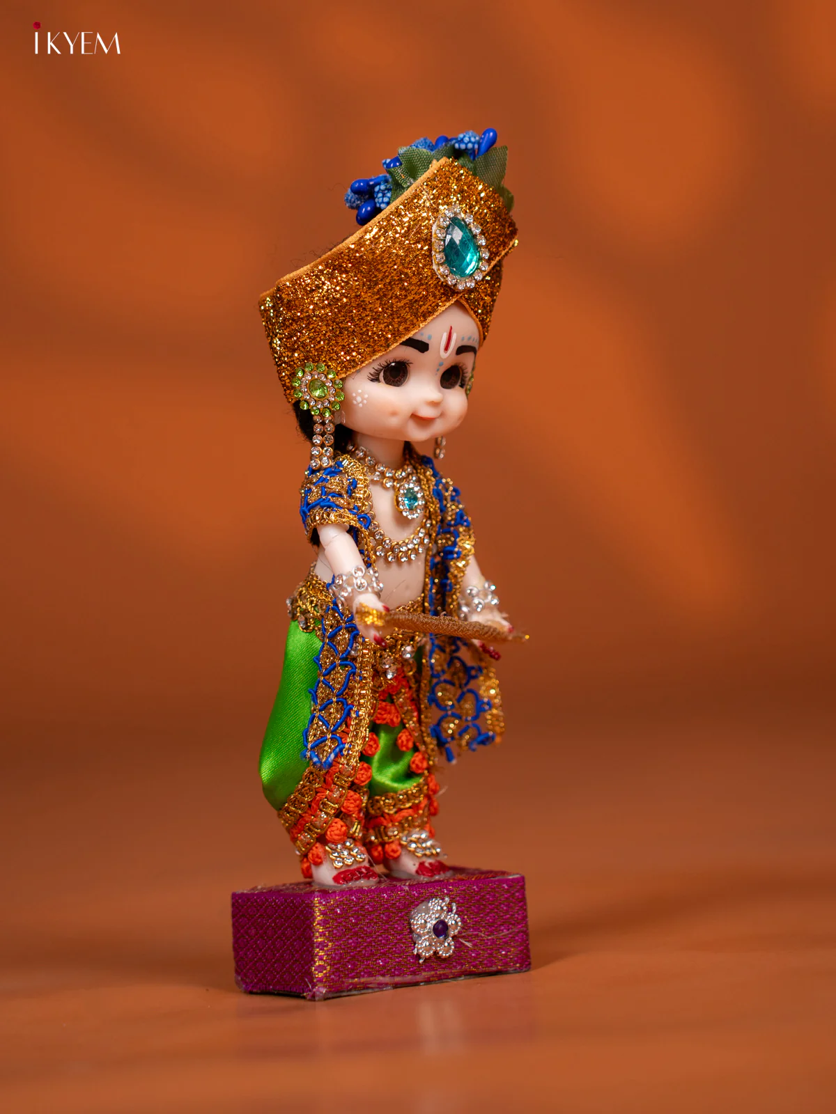 Baby Krishna with Flute - Golu Display Doll - Orange & Green - KF04155 - Image 3