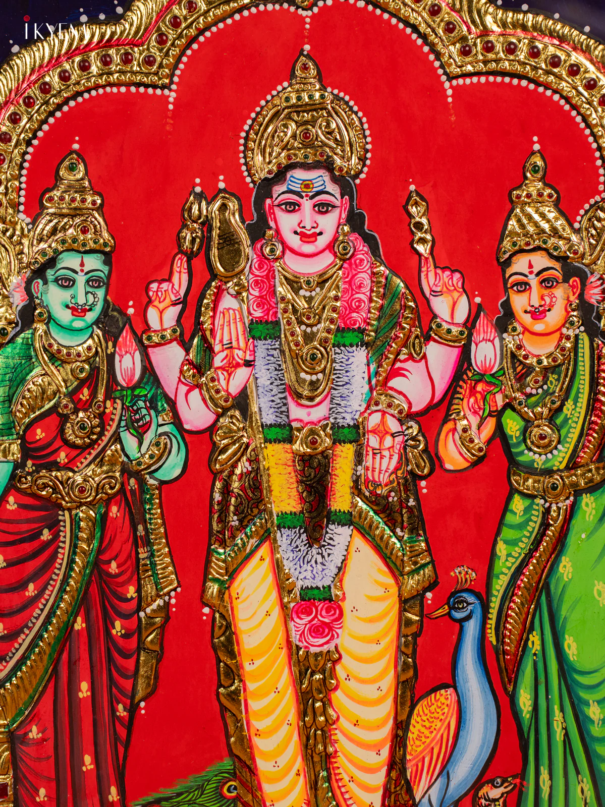 Lord Murugan with Valli Deivanai - Tanjore Painting (20x24) - KF06118 - Image 6