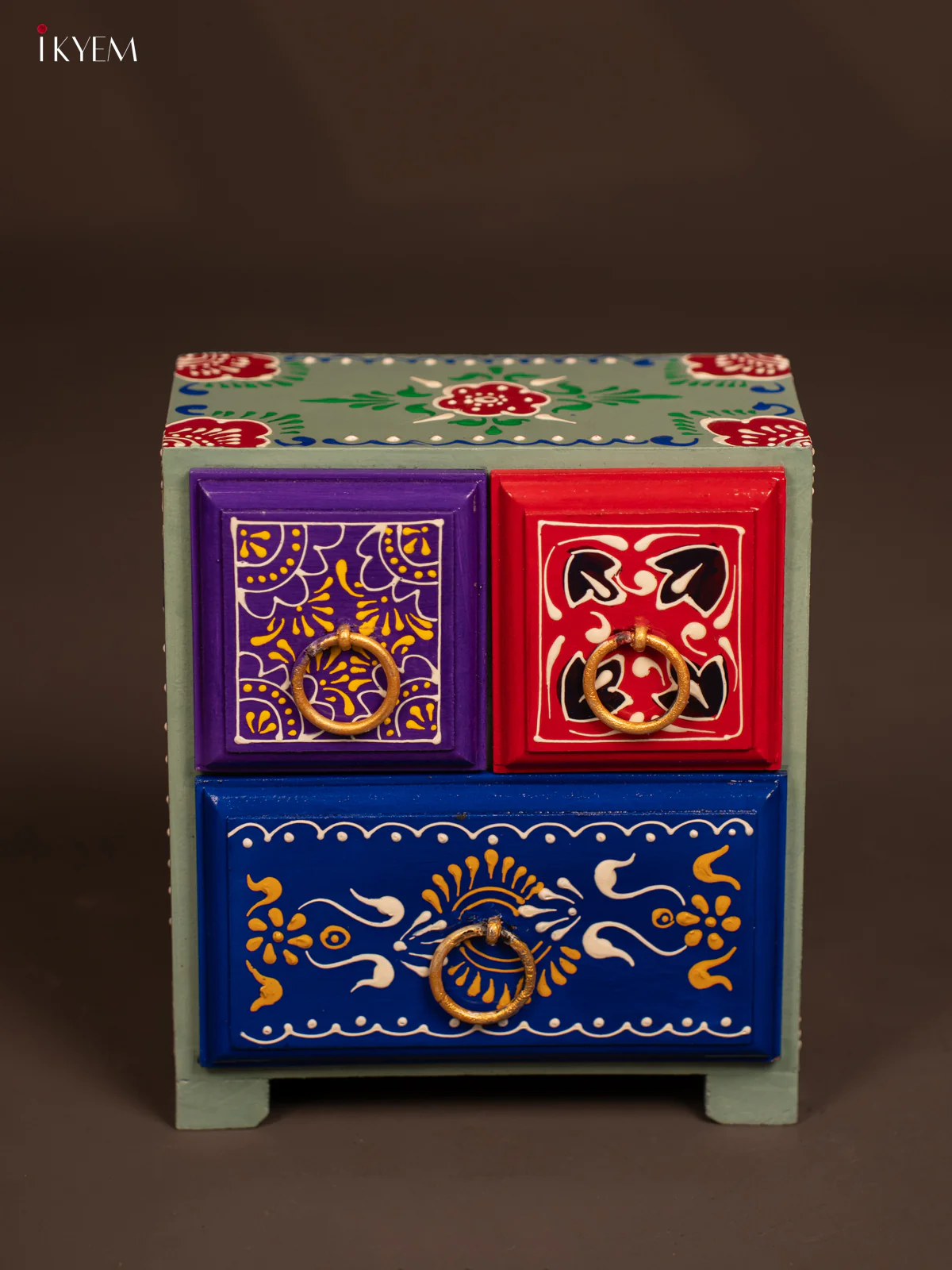 Hand-Painted Wooden Chest of 3 Drawers - 8 Inch - KF07111