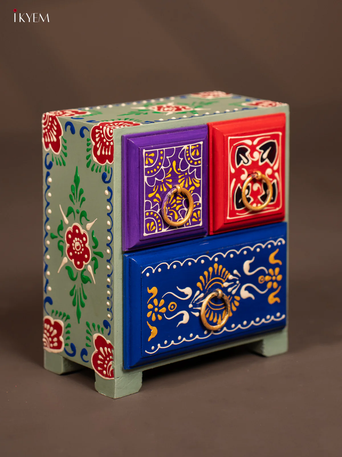 Hand-Painted Wooden Chest of 3 Drawers - 8 Inch - KF07111 - Image 2