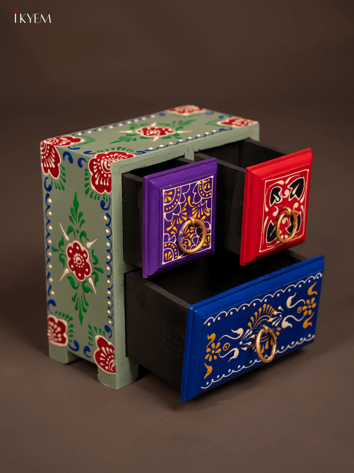 Hand-Painted Wooden Chest of 3 Drawers - 8 Inch - KF07111 - Image 3