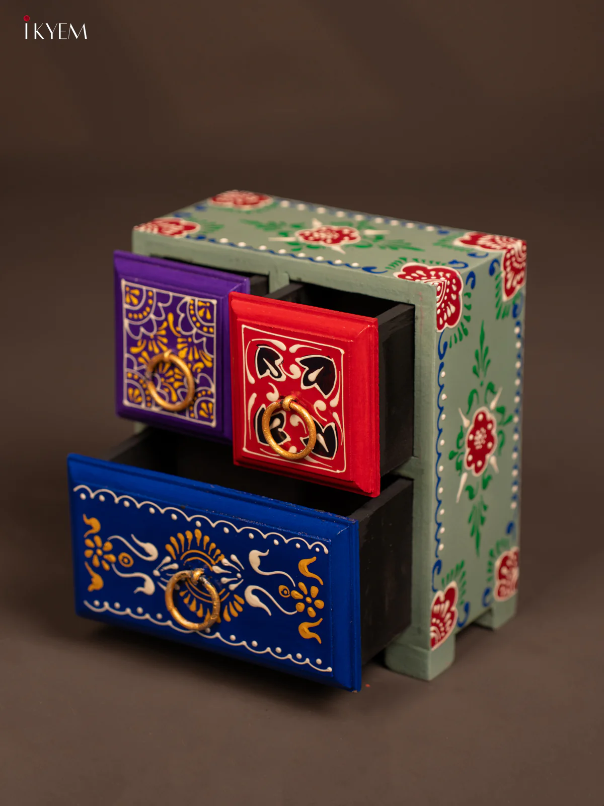 Hand-Painted Wooden Chest of 3 Drawers - 8 Inch - KF07111 - Image 4