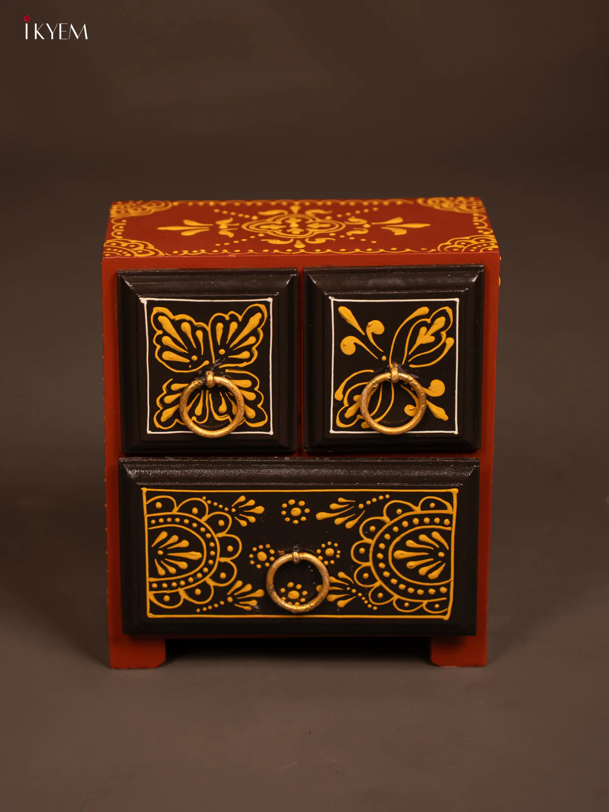 Wooden Hand Painted with 3 Drawers - Brown - KF07112