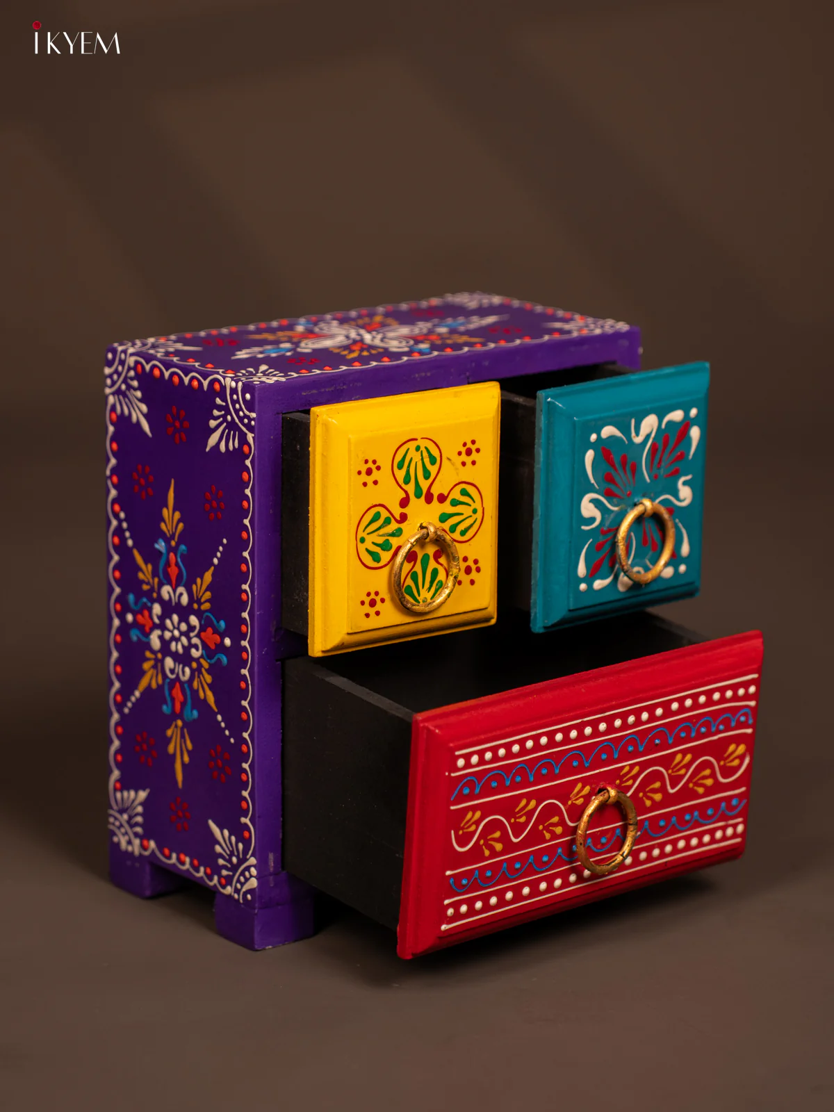 Wooden Hand Painted with 10 Drawers - Purple - KF07113 - Image 4