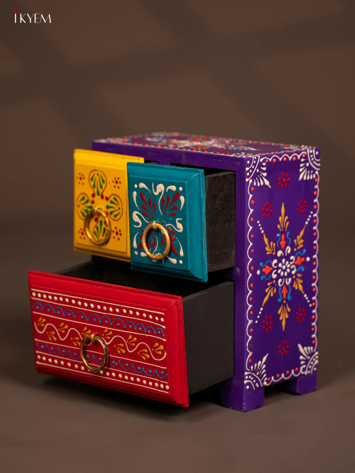 Wooden Hand Painted with 10 Drawers - Purple - KF07113 - Image 5