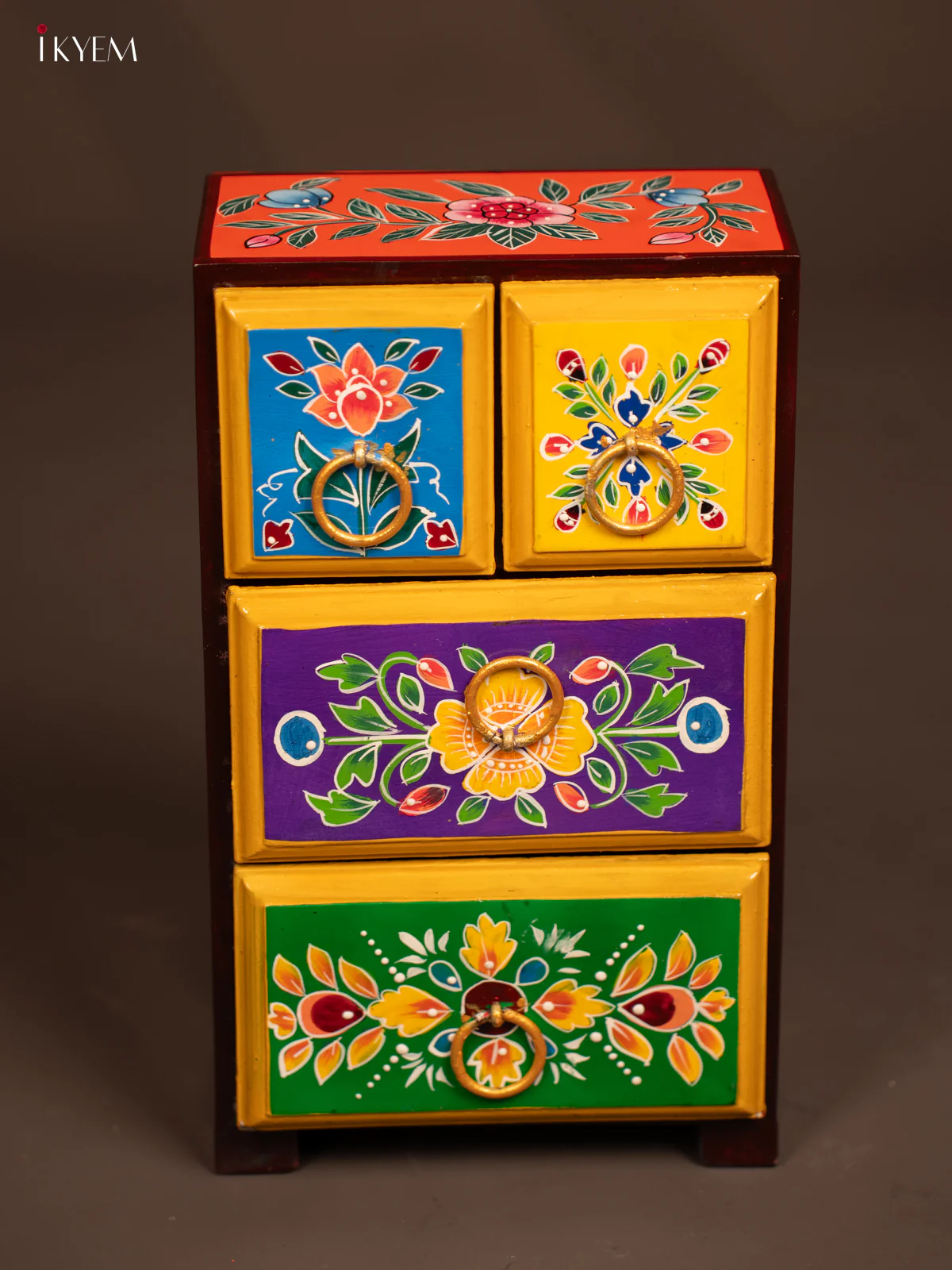 Hand-Painted Wooden Chest of 4 Drawers - 12 Inch - KF07115
