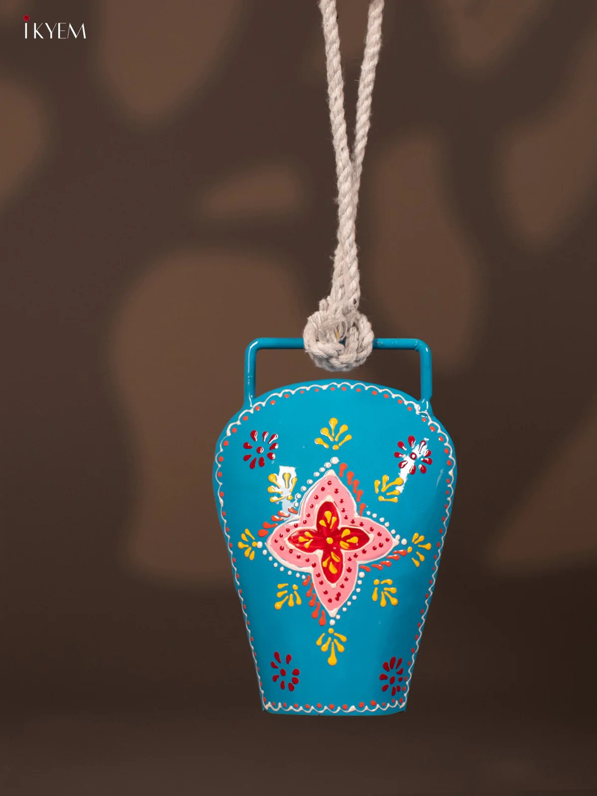 Hand Painted Cow Bell with Rope Handle -Blue - KF07138