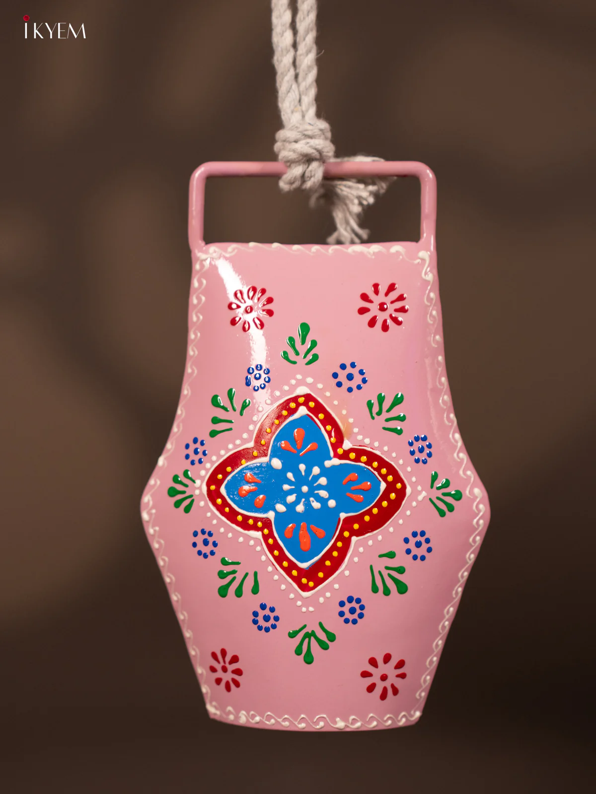 Hand Painted Cow Bell with Rope Handle - Pink - KF07143 - Image 2