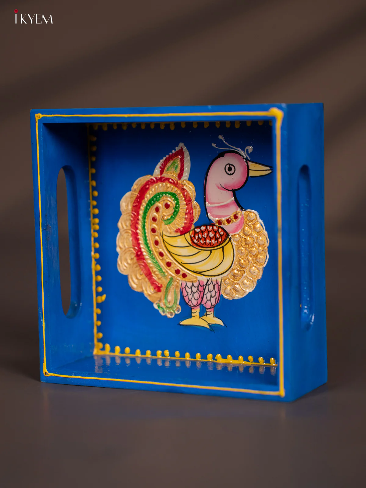 Annapakshi Hand-Painted Wooden Tray - Blue - (6x6) Inch - KF11168 - Image 4