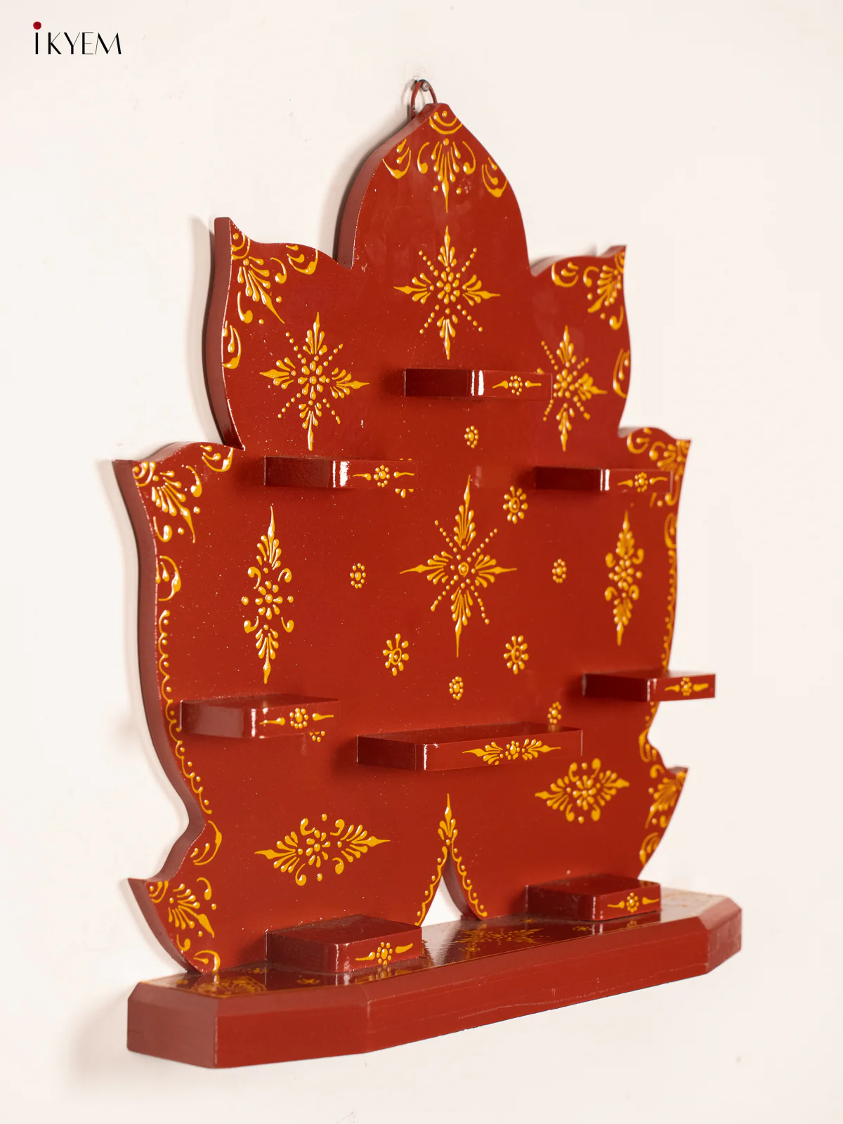 Lotus Wooden Hand Painted Wall Shelf - Maroon- 20 Inches - KF11188 - Image 5
