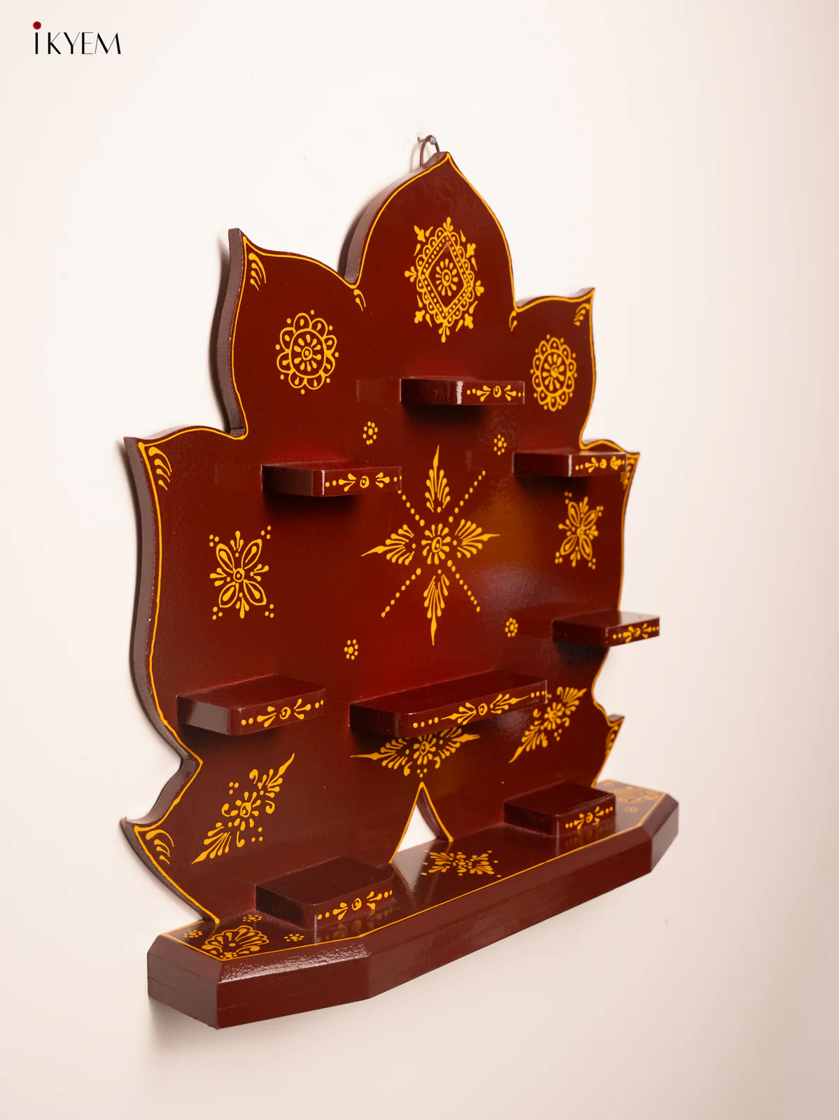 Lotus Wooden Hand Painted Wall Shelf - Brown - 20 Inches - KF11189 - Image 2