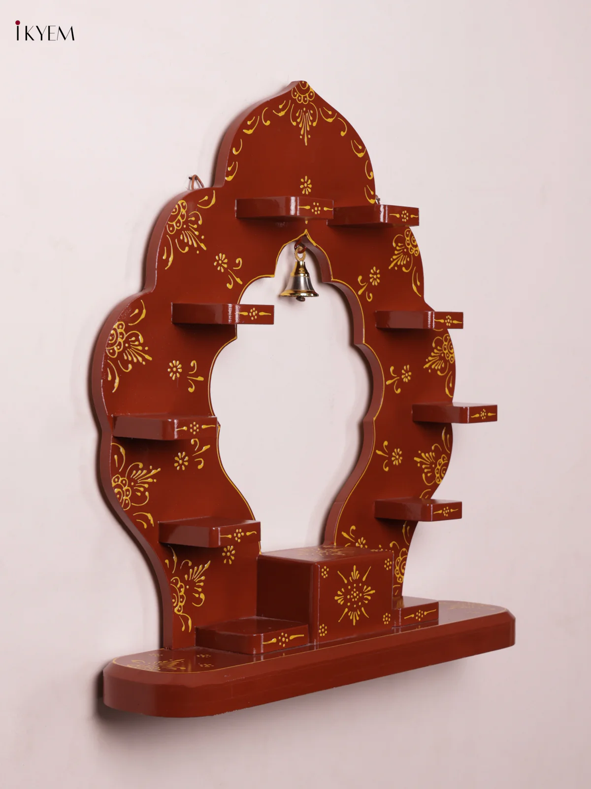 Arch Wooden Hand Painted Wall Shelf - Maroon - 21 Inches - KF11190 - Image 5