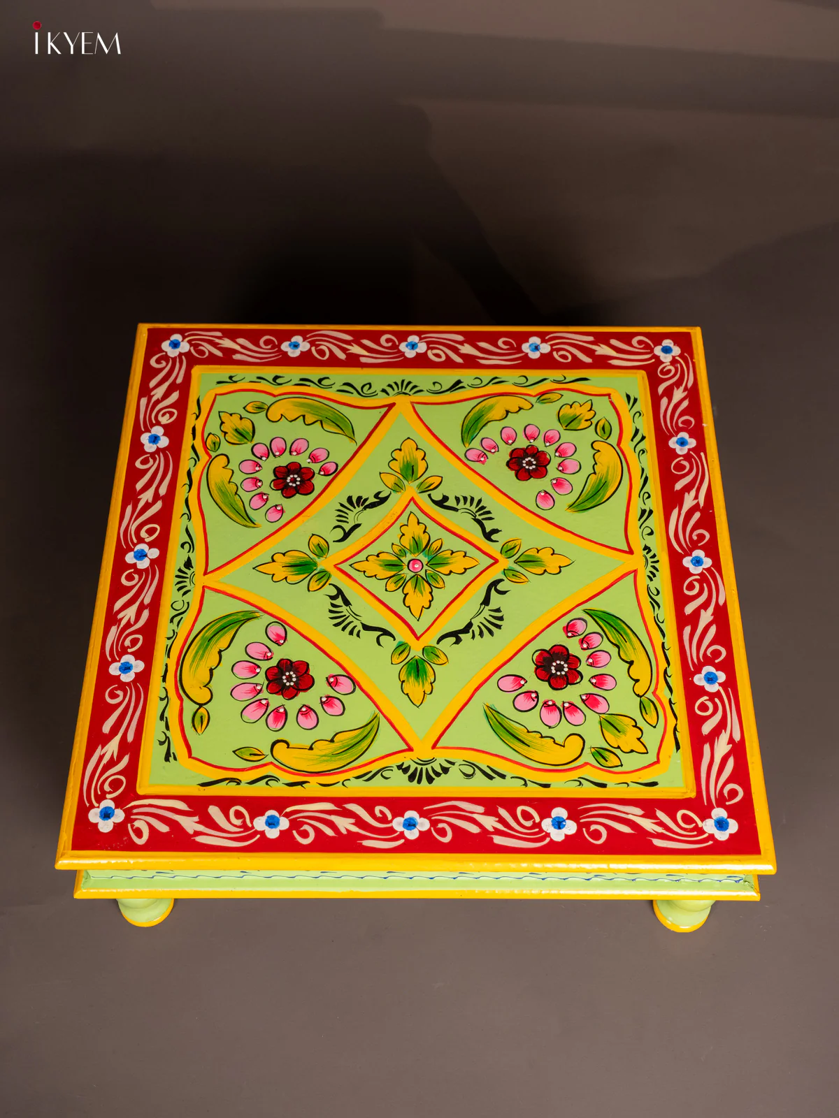 Wooden Hand Painted Manai - Green With Floral- - 18x18 Inches - KF11192