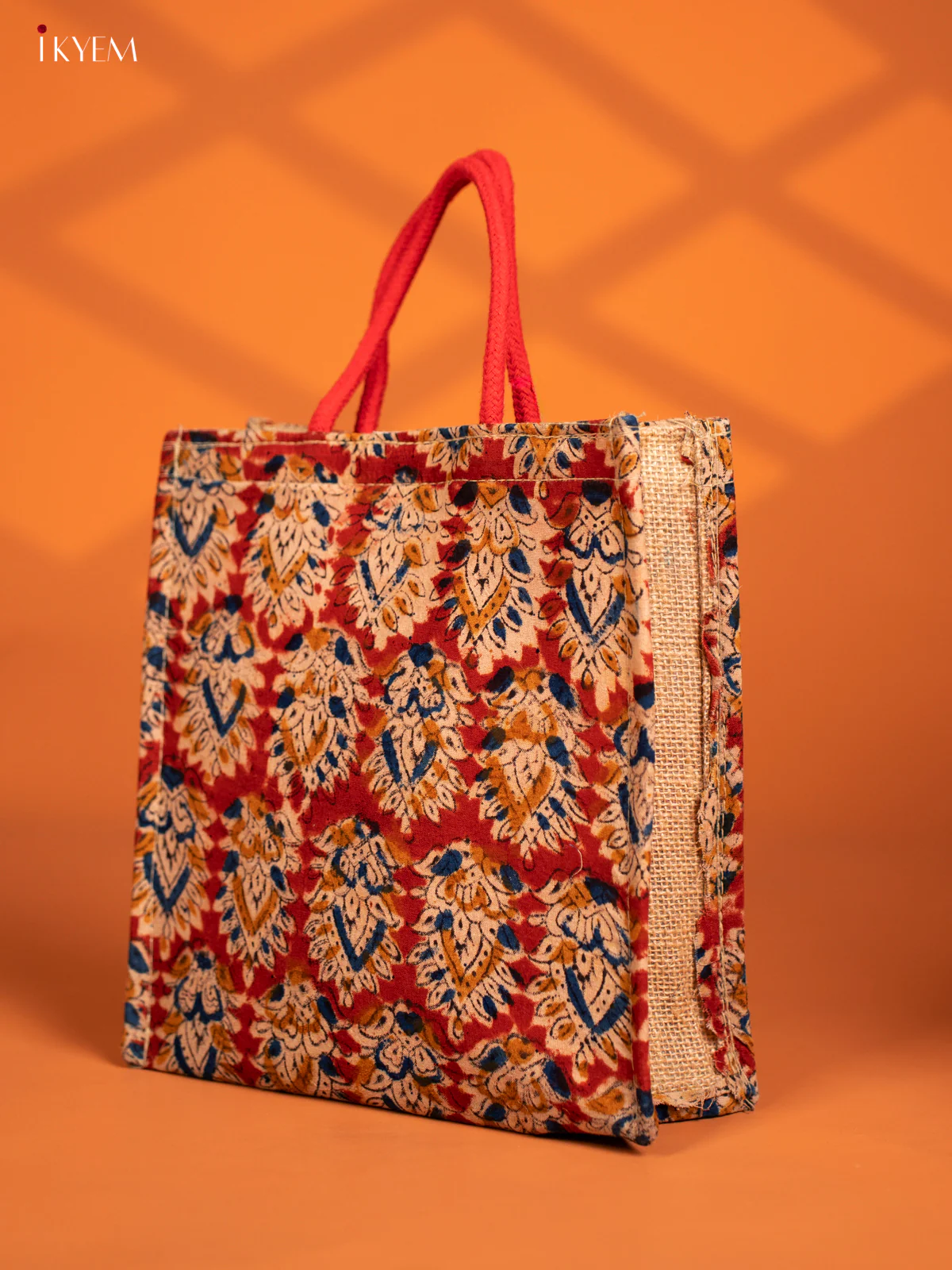 Jute full Kalamkari Bag - Red - KF13116 - Image 3