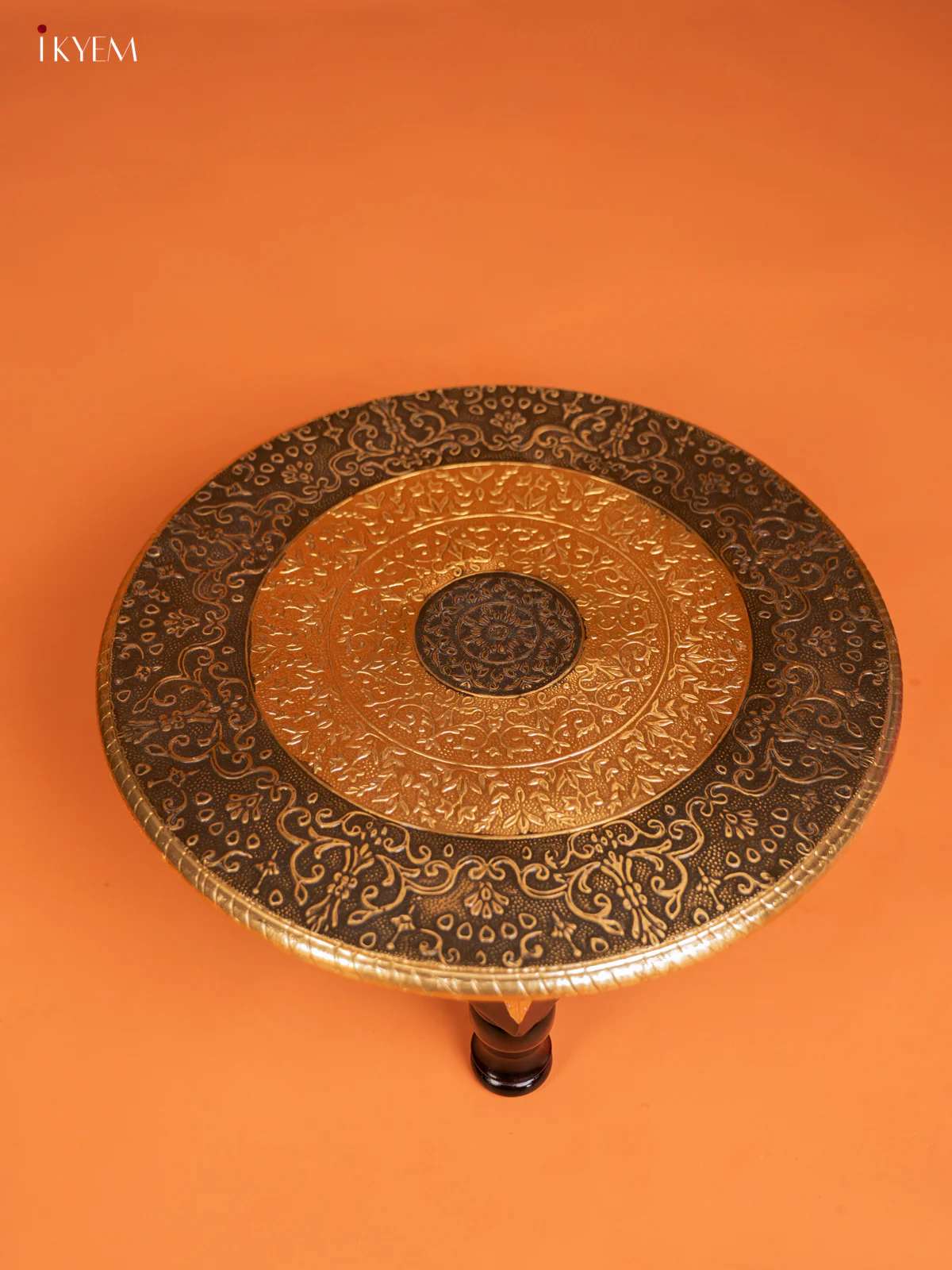 Brass Fitted Round Wooden Stool - 15Inch - KF14113 - Image 3