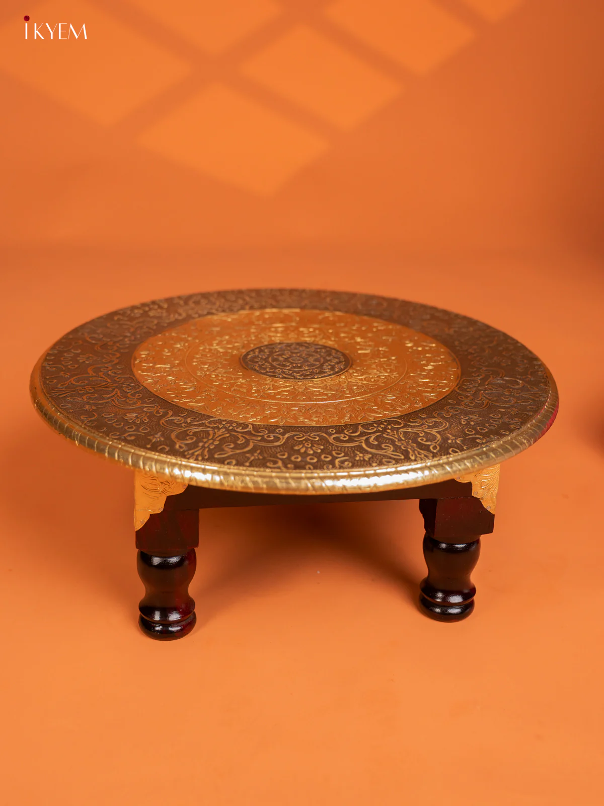 Brass Fitted Round Wooden Stool - 15Inch - KF14113 - Image 4