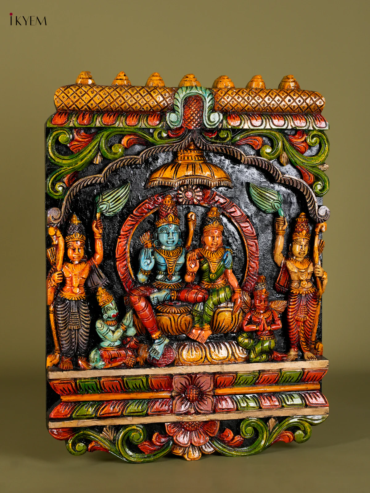 Hand Painted Ramar pattabishekam Wooden Wall panel - KF19112 - Image 3