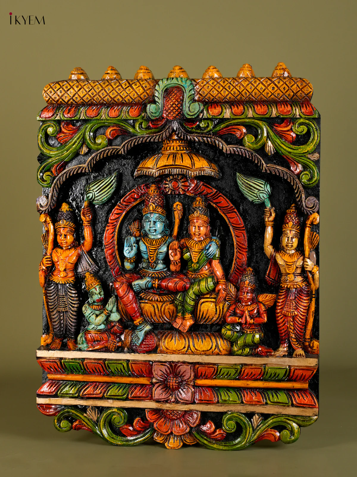 Hand Painted Ramar pattabishekam Wooden Wall panel - KF19112 - Image 4