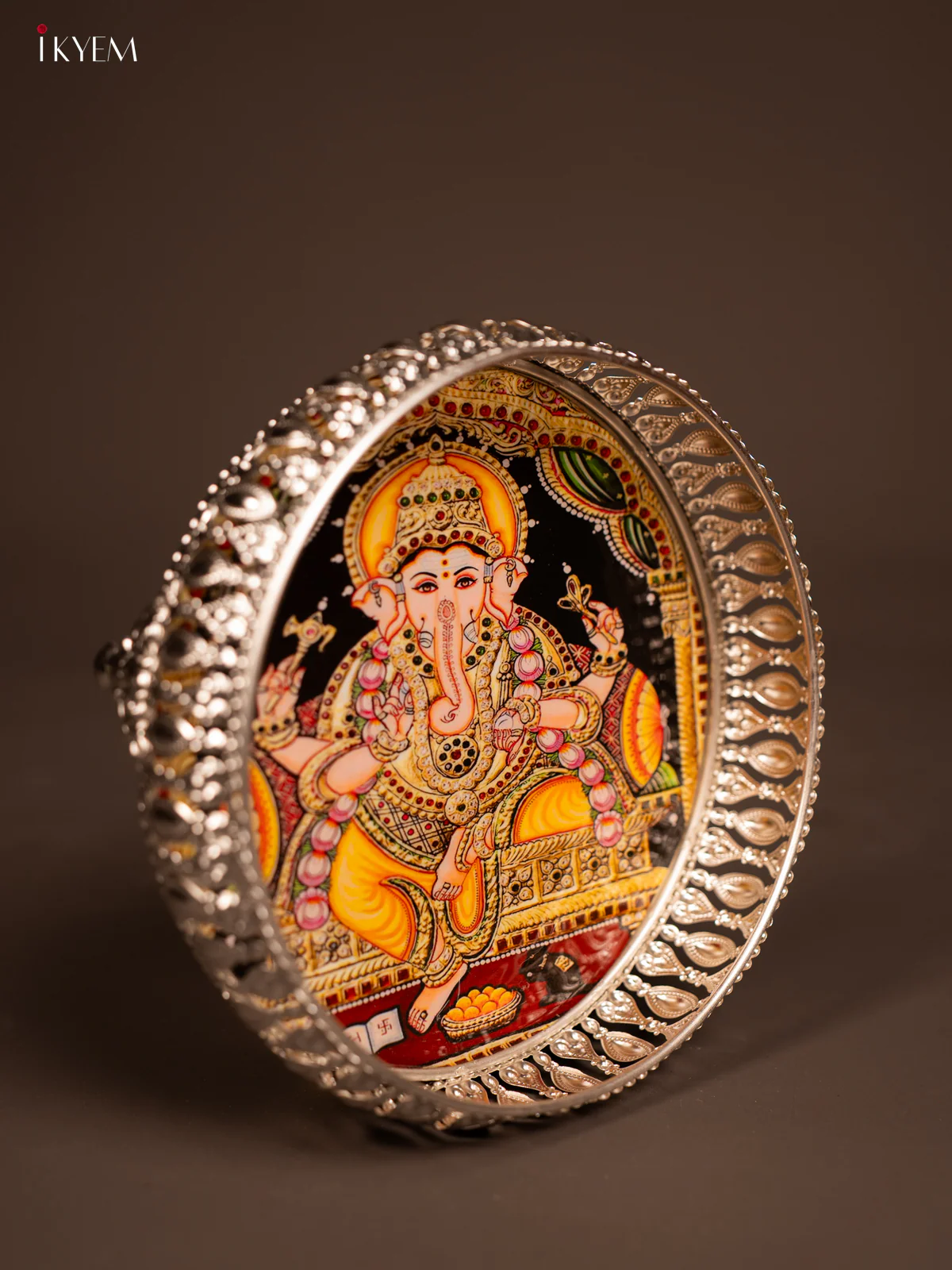 Digital Printed German Silver Tray - Ganesha - 8 inch - KF21193 - Image 2