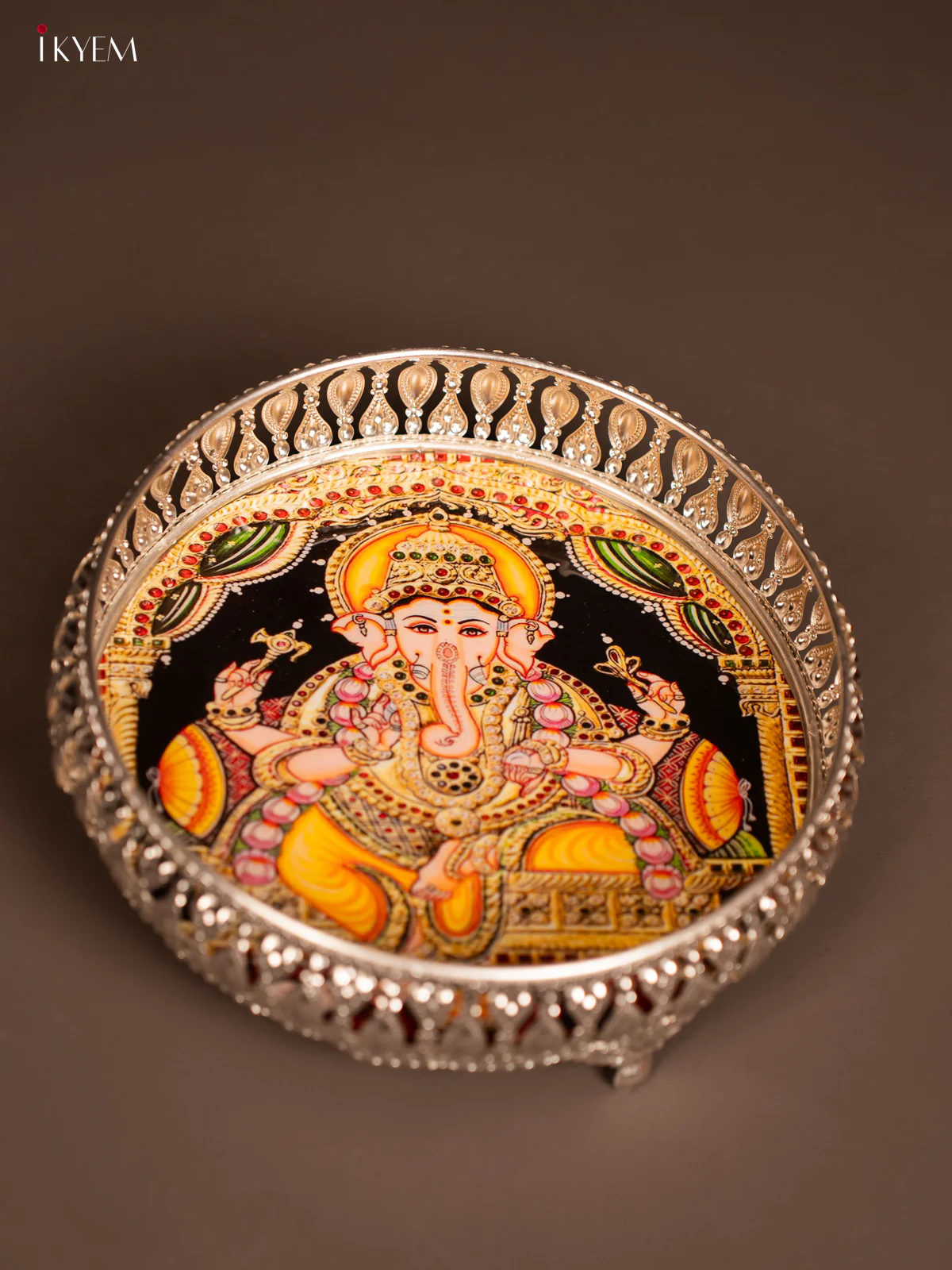 Digital Printed German Silver Tray - Ganesha - 8 inch - KF21193 - Image 3