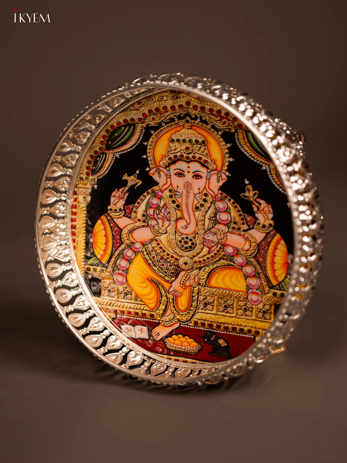 Digital Printed German Silver Tray - Ganesha - 8 inch - KF21193 - Image 4