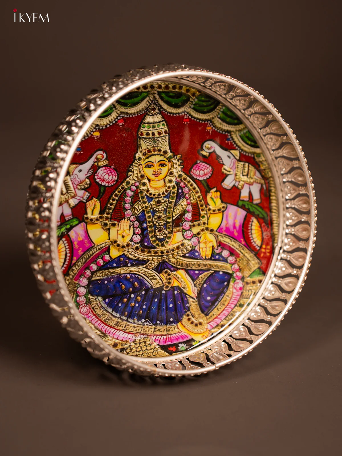 Digital Printed German Silver Tray - Gajalakshmi - 8 inch - KF21197 - Image 2