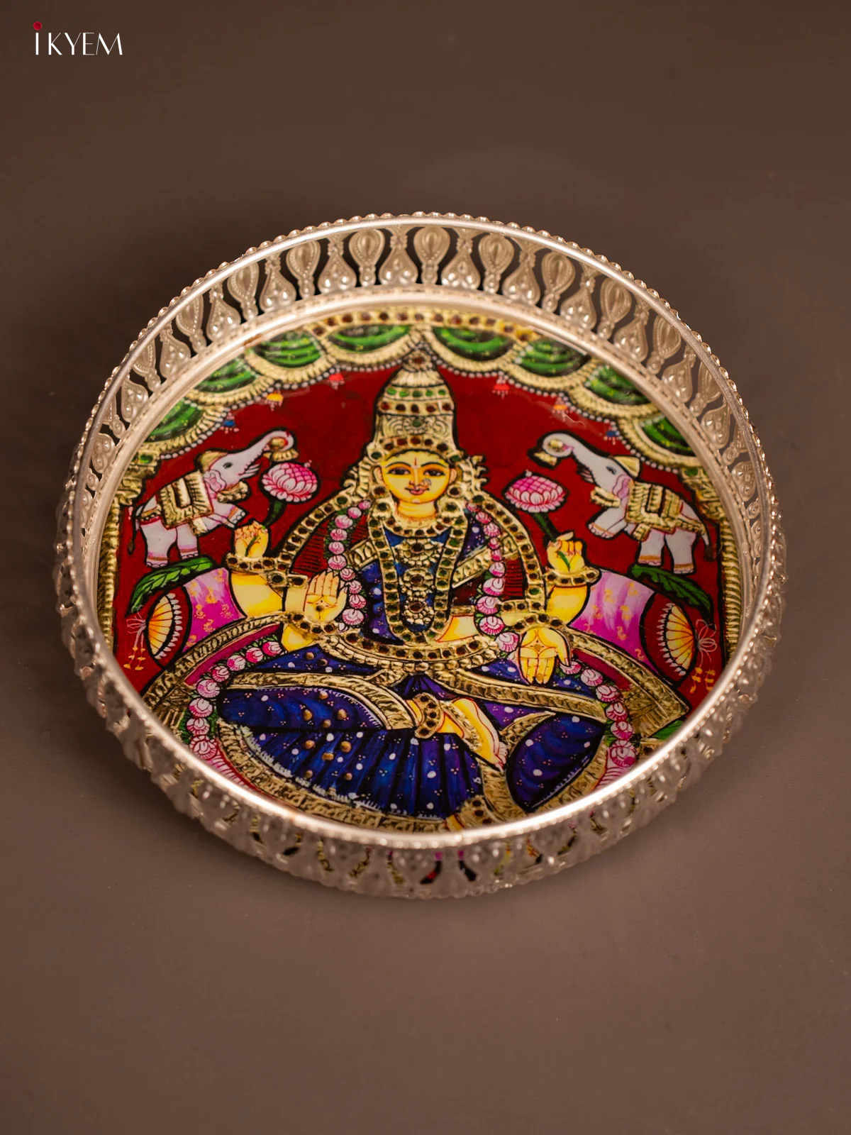 Digital Printed German Silver Tray - Gajalakshmi - 8 inch - KF21197 - Image 3