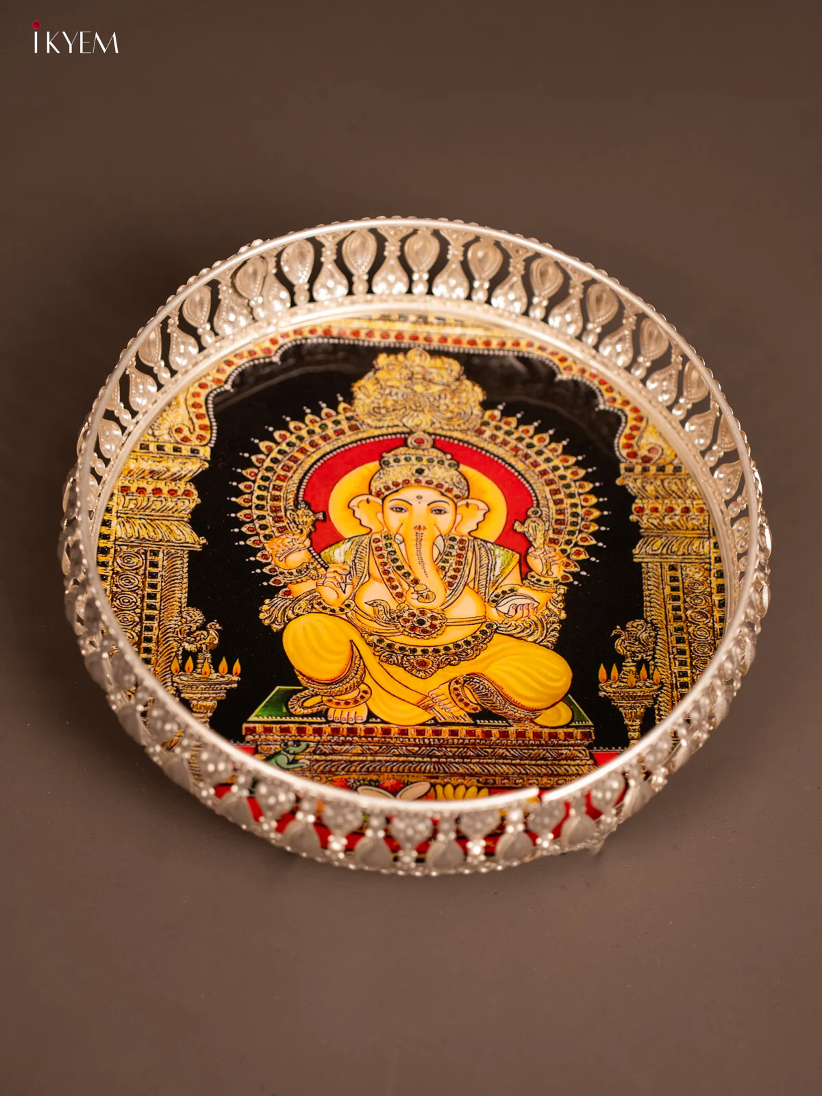 Digital Printed German Silver Tray - Ganesha - 8 inch - KF21203 - Image 3