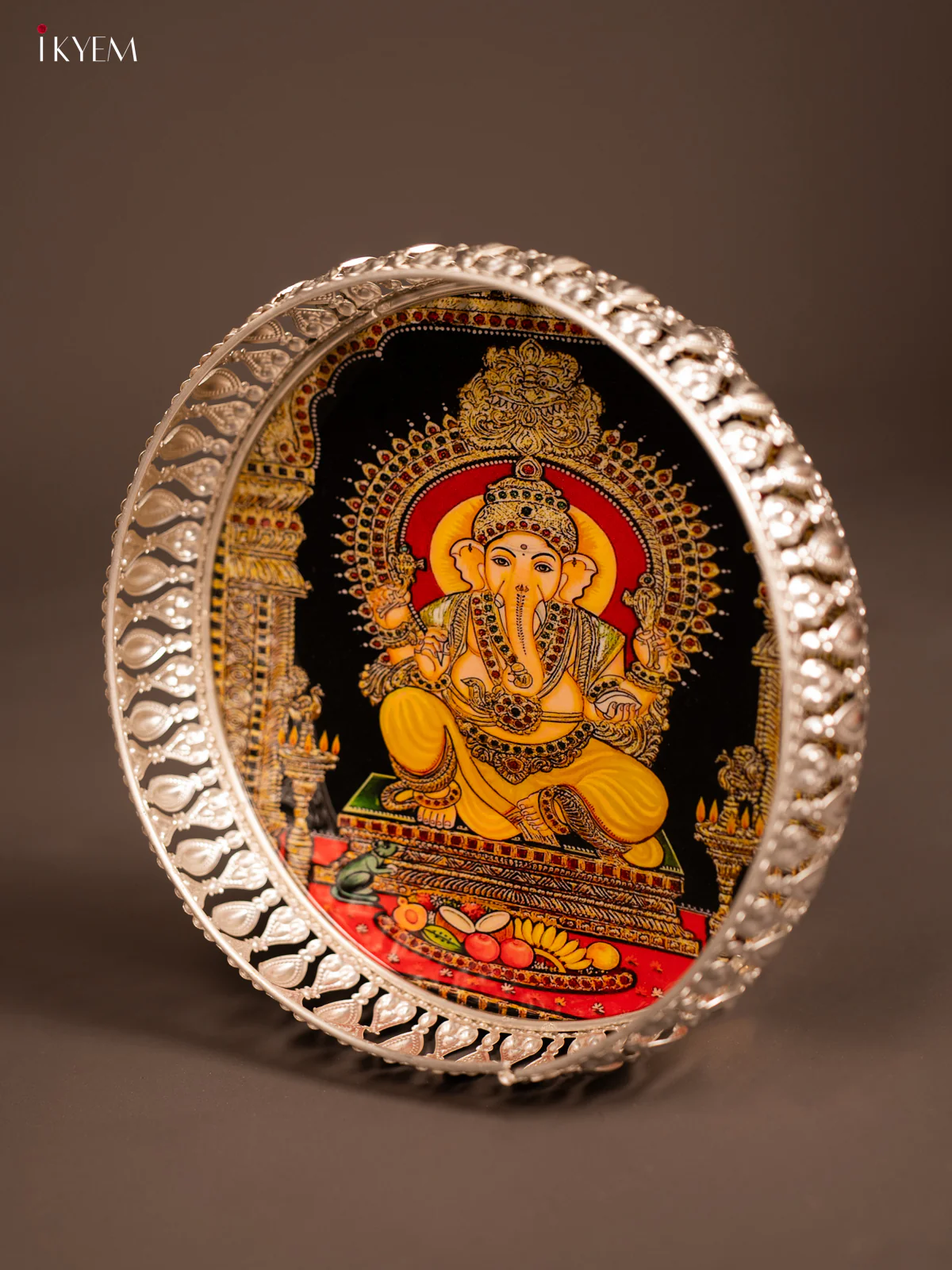 Digital Printed German Silver Tray - Ganesha - 8 inch - KF21203 - Image 4