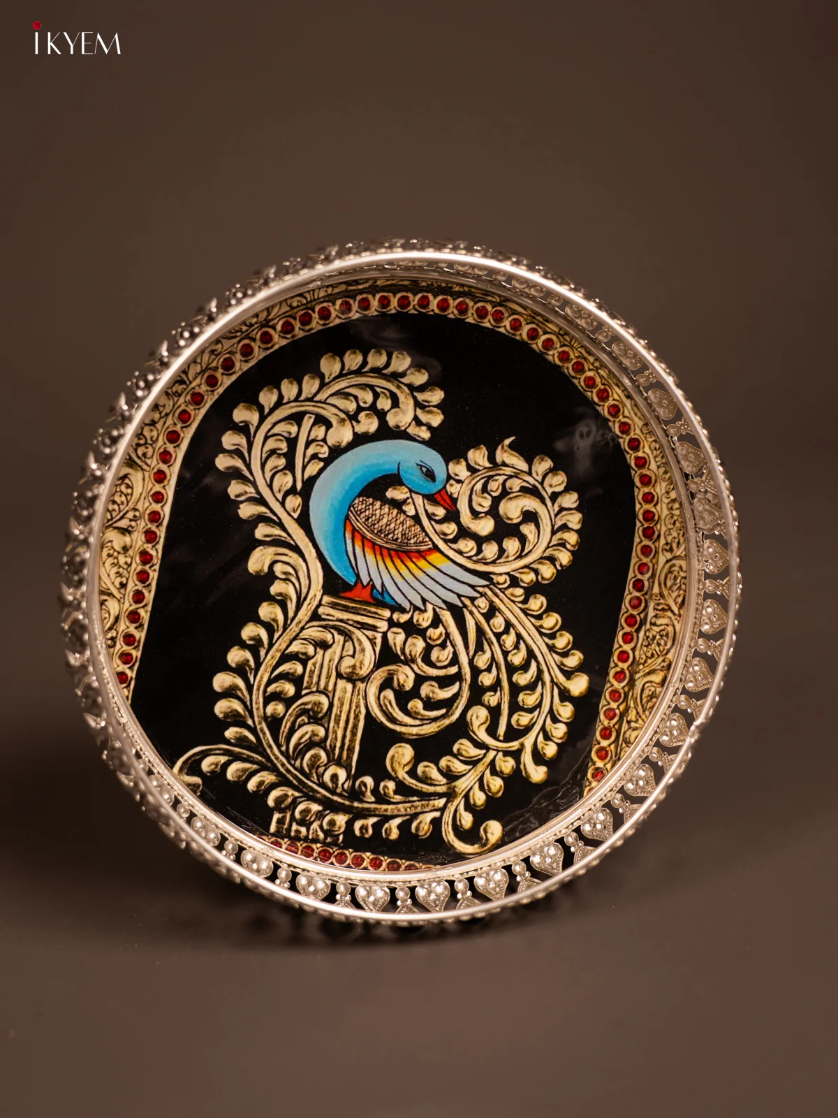 Digital Printed German Silver Tray - Peacock - 8 inch - KF21209