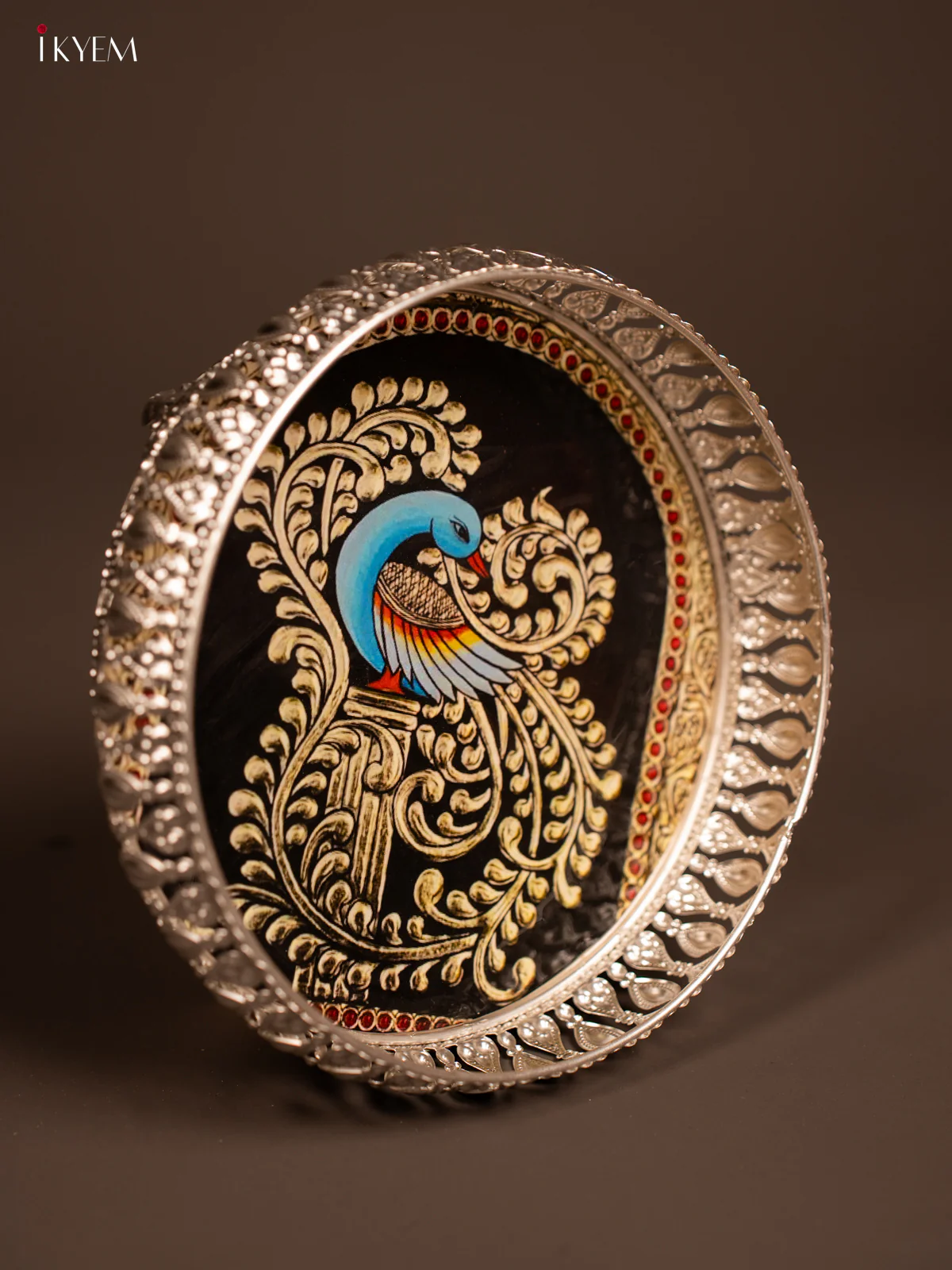 Digital Printed German Silver Tray - Peacock - 8 inch - KF21209 - Image 2