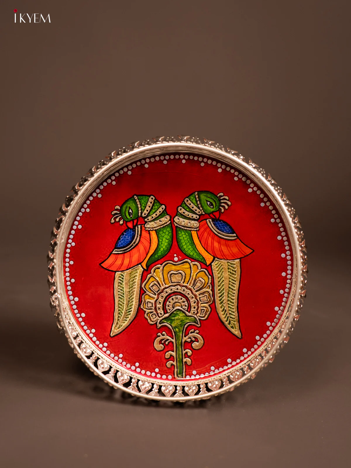 Digital Printed German Silver Tray - Twin Parrot - 8 inch - KF21214