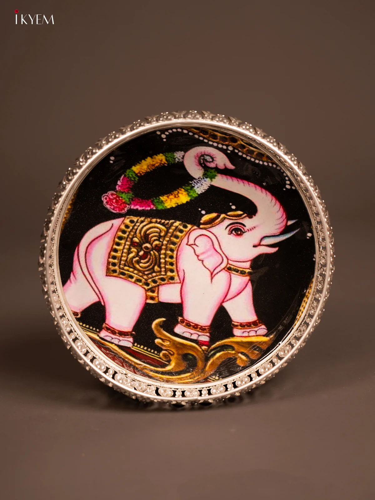 Digital Printed German Silver Tray - Elephant - Pink - 8 inch - KF21216