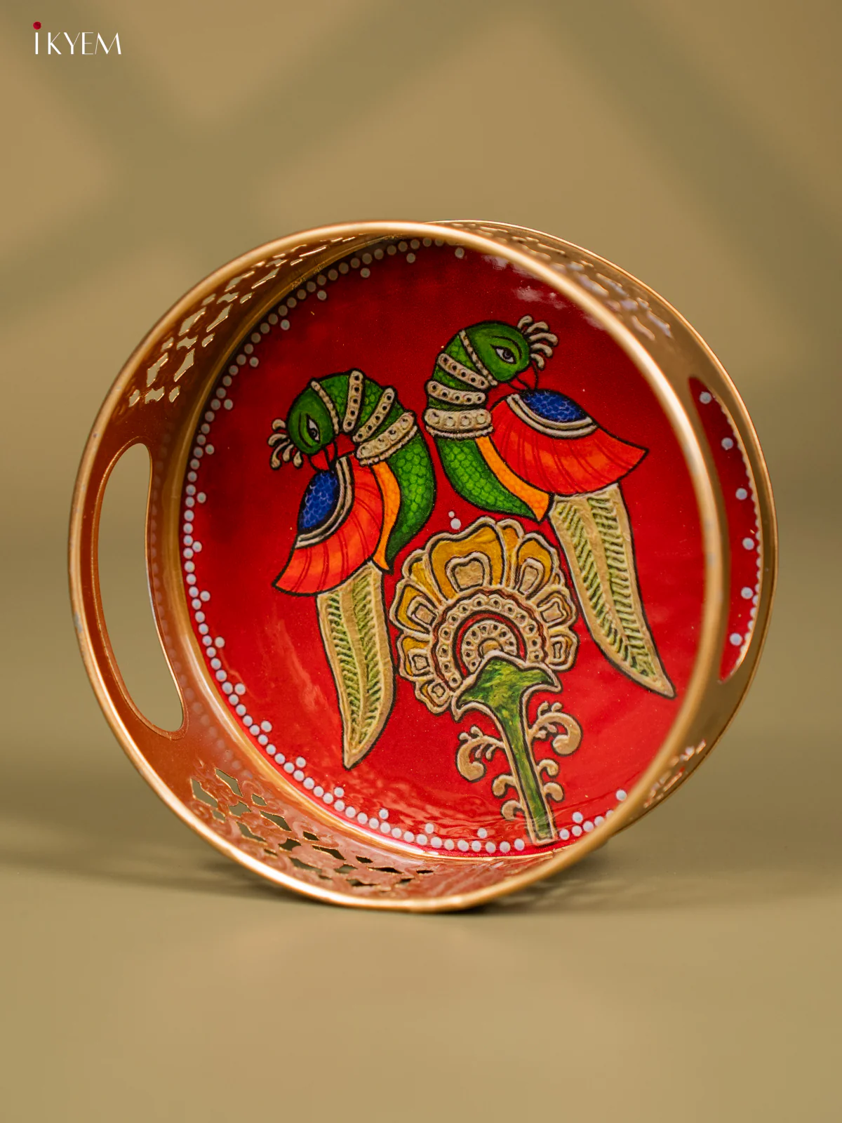 Twin Parrots & Flower Printed Round Metal Tray  - KF24118 - Image 3