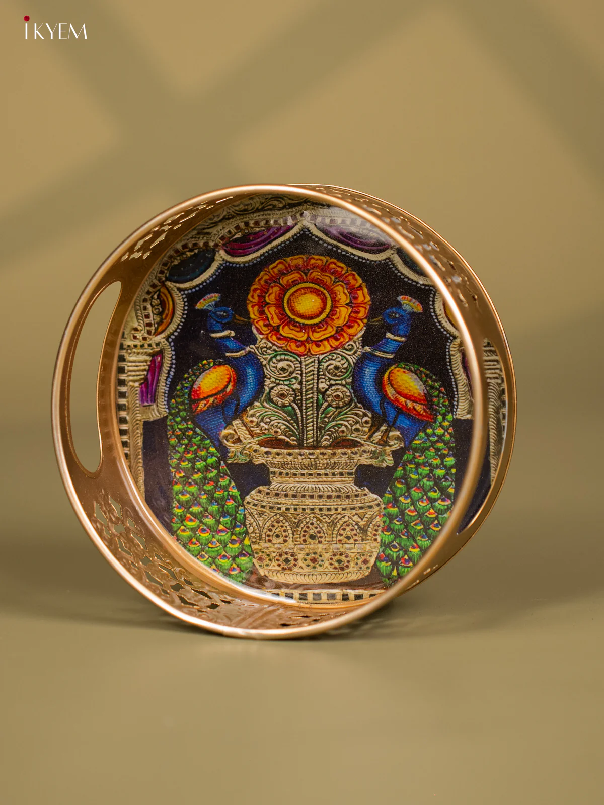 Elegant Peacock Printed Round Metal Tray - KF24122 - Image 3