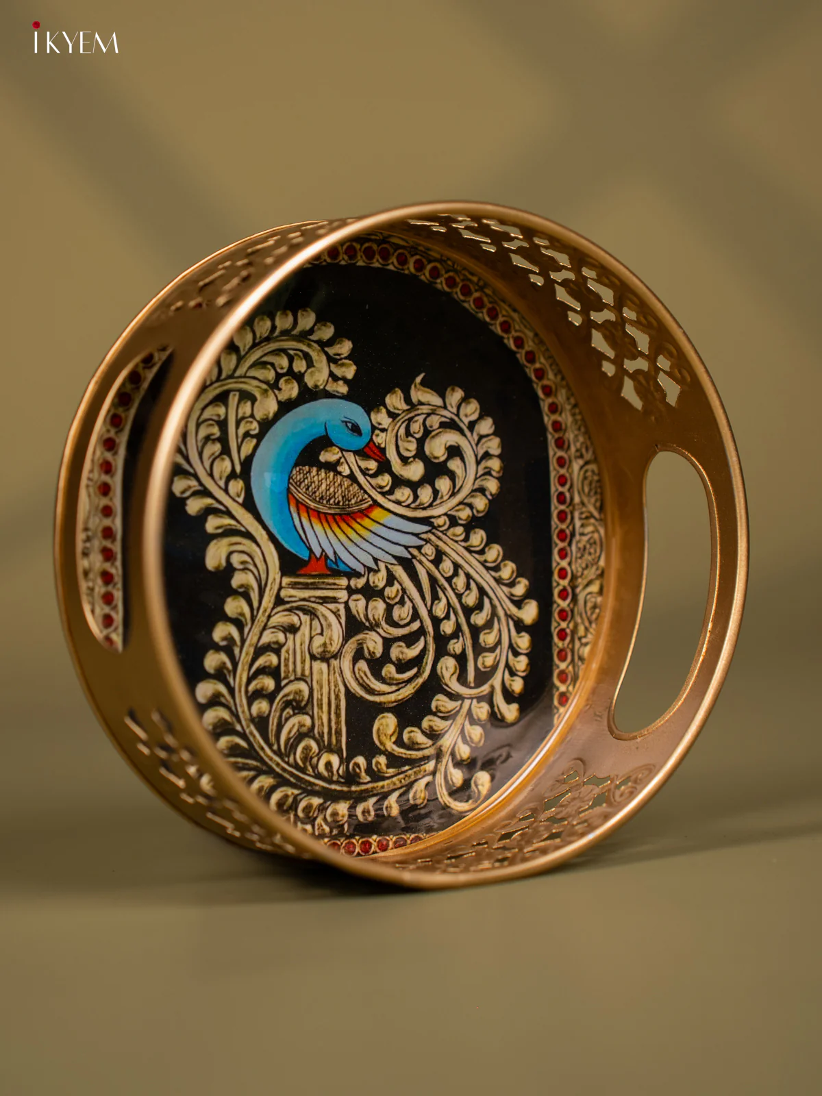 Beautiful Peacock Motif Printed Round Metal Tray  - KF24123 - Image 2