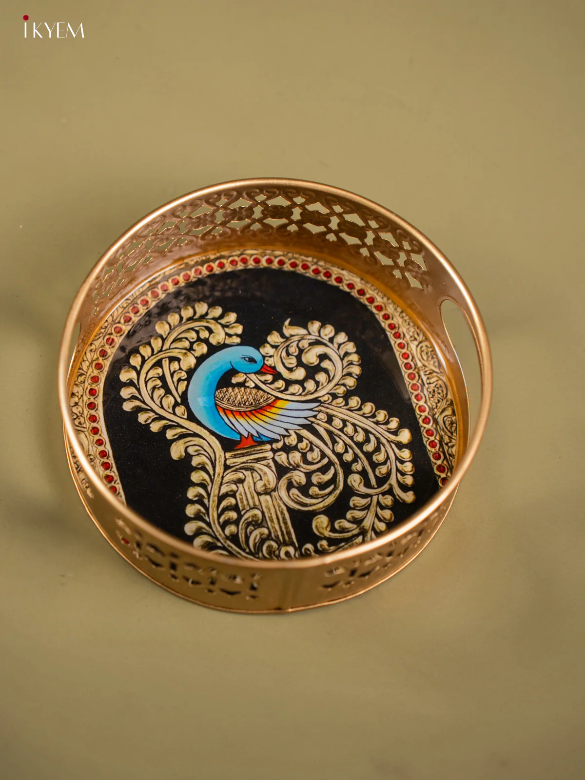 Beautiful Peacock Motif Printed Round Metal Tray  - KF24123 - Image 4