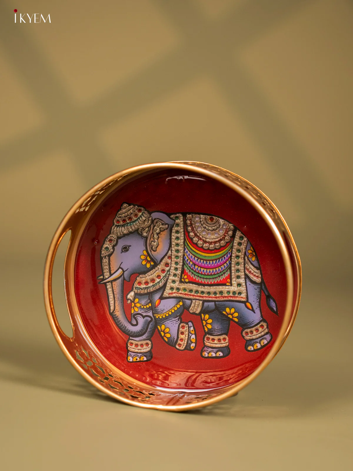 Elephant Printed Maroon Metal Tray - KF24139 - Image 3