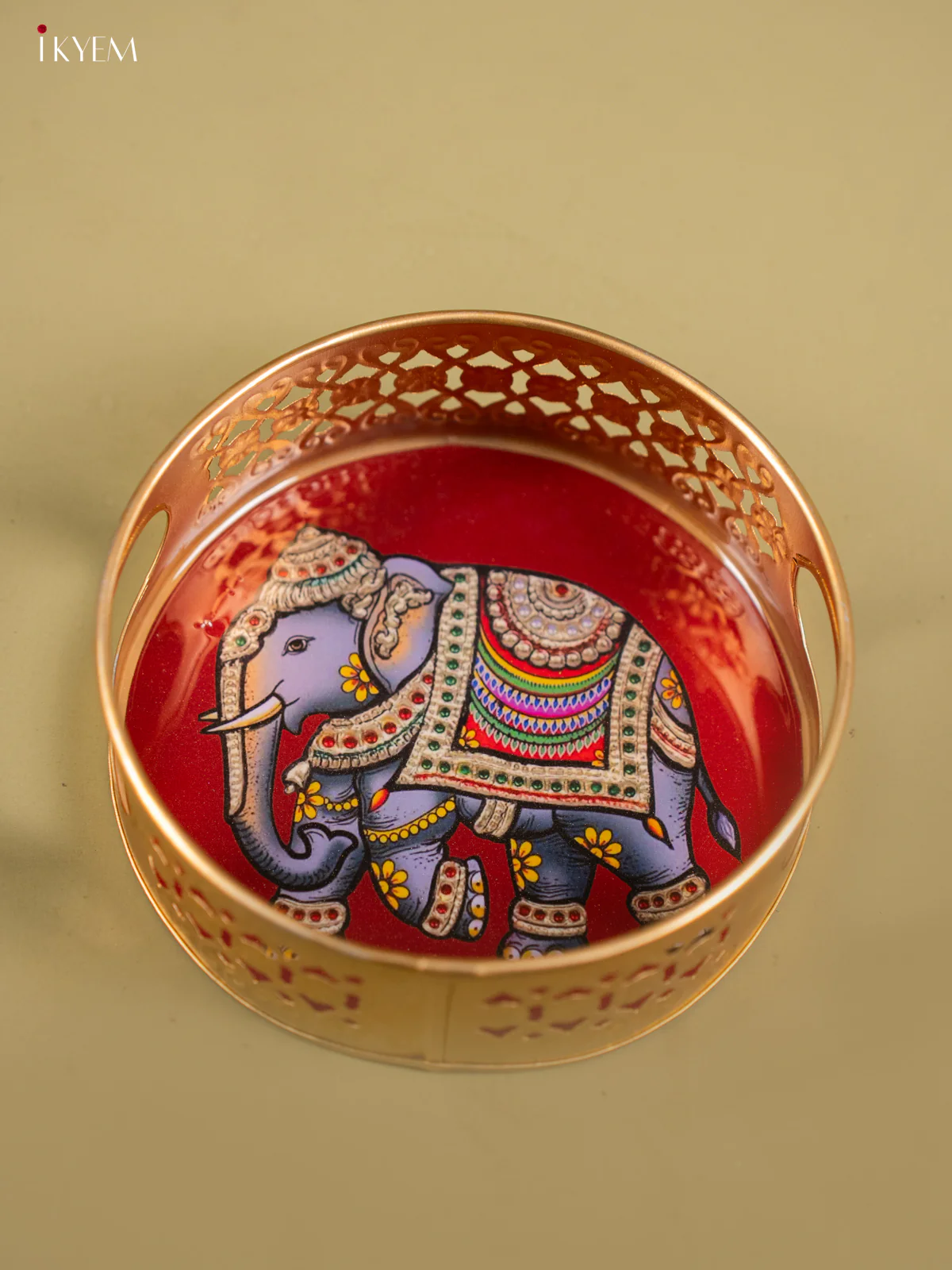 Elephant Printed Maroon Metal Tray - KF24139 - Image 4