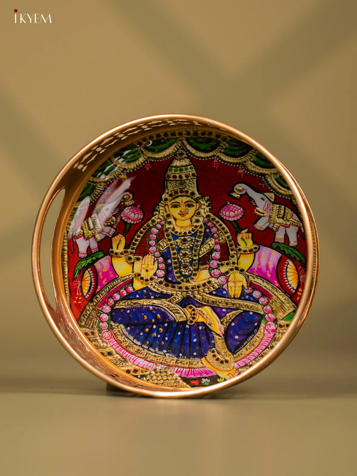 Goddess Gajalakshmi Printed Round Metal Tray - KF24142