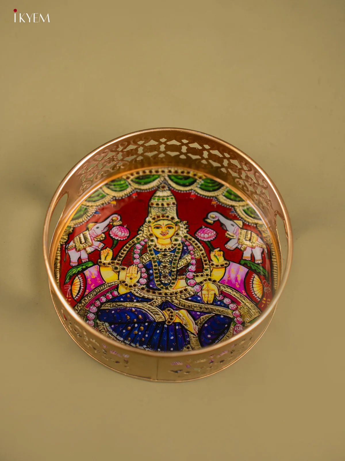 Goddess Gajalakshmi Printed Round Metal Tray - KF24142 - Image 4