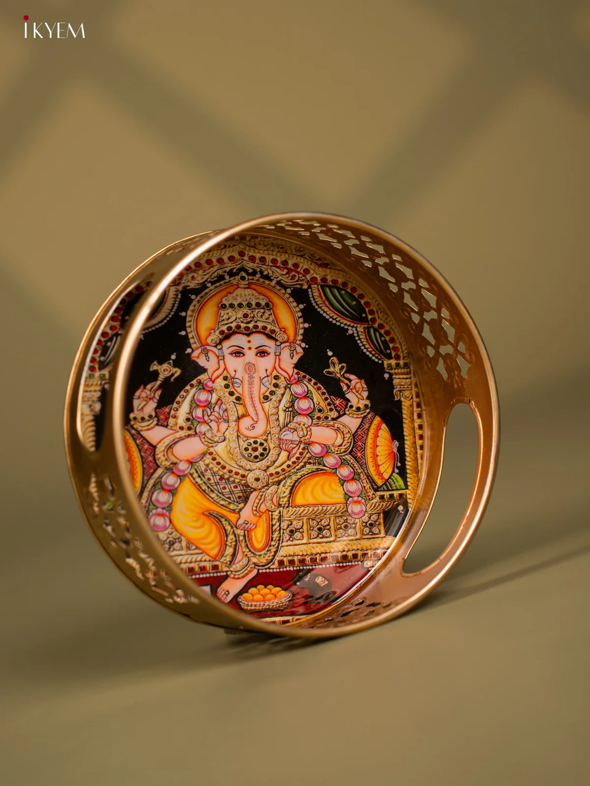 Lord Ganesha Printed Round Metal tray - KF24150 - Image 2