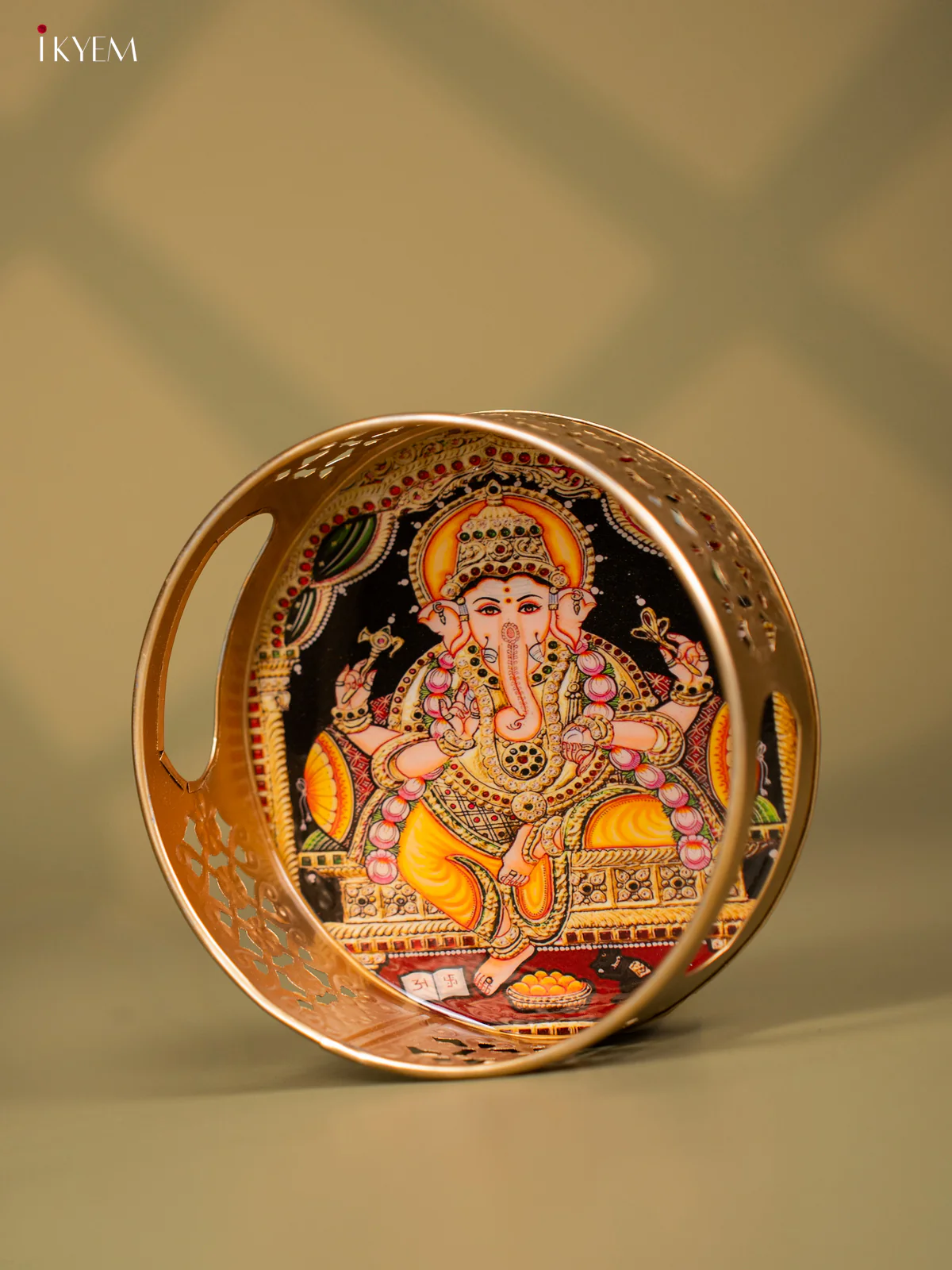 Lord Ganesha Printed Round Metal tray - KF24150 - Image 3