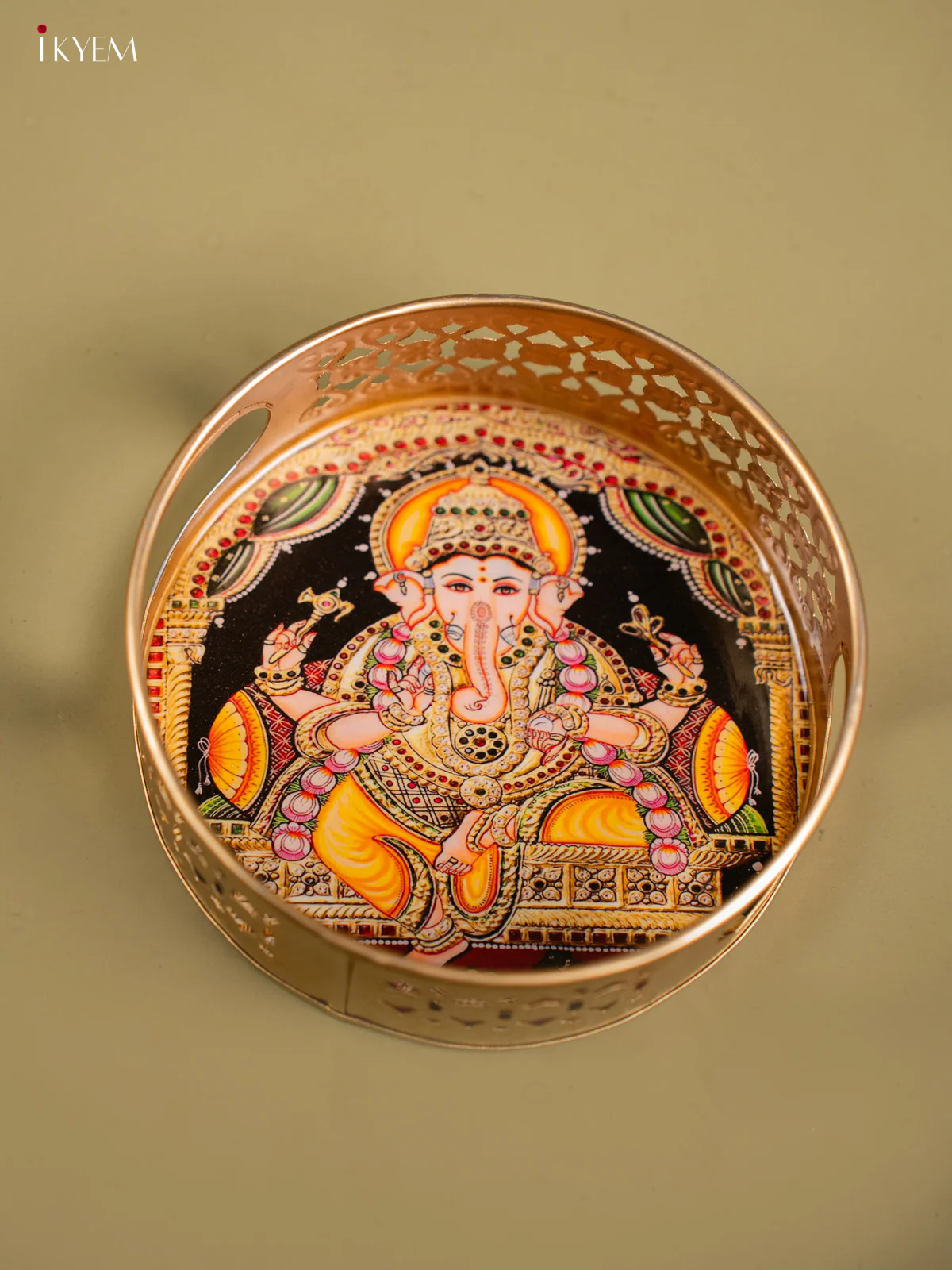 Lord Ganesha Printed Round Metal tray - KF24150 - Image 4